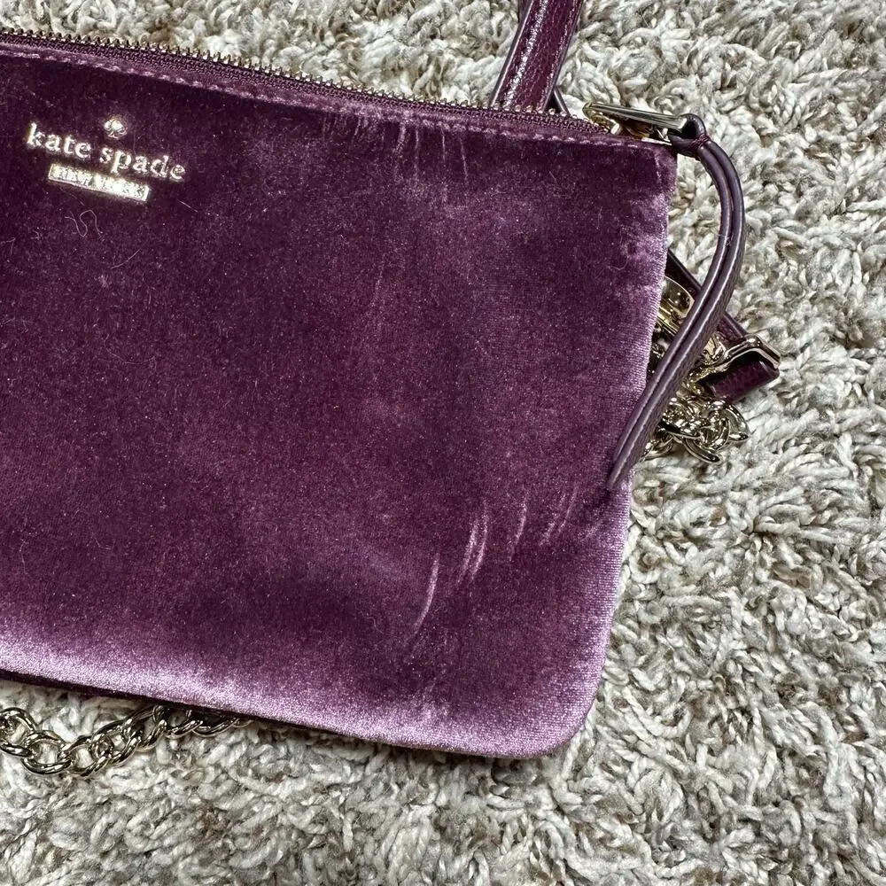 Kate Spade New York Tillie Evening Bag Purple Velvet Clutch Chain Strap